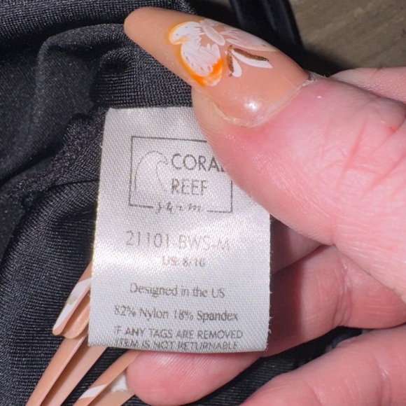 Coral Reef Traveler Tankini Top Black/White Stripe Faux Buttons, Tie Front M - Picture 12 of 12